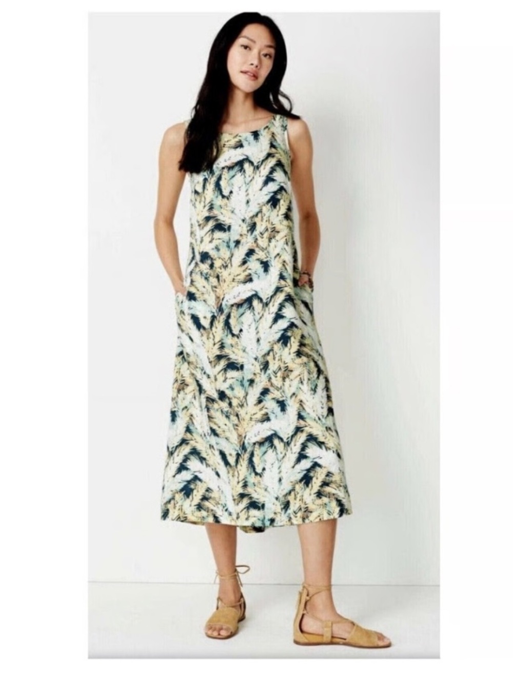 J. Jill Love Linen Tropical Print Sleeveless Dress